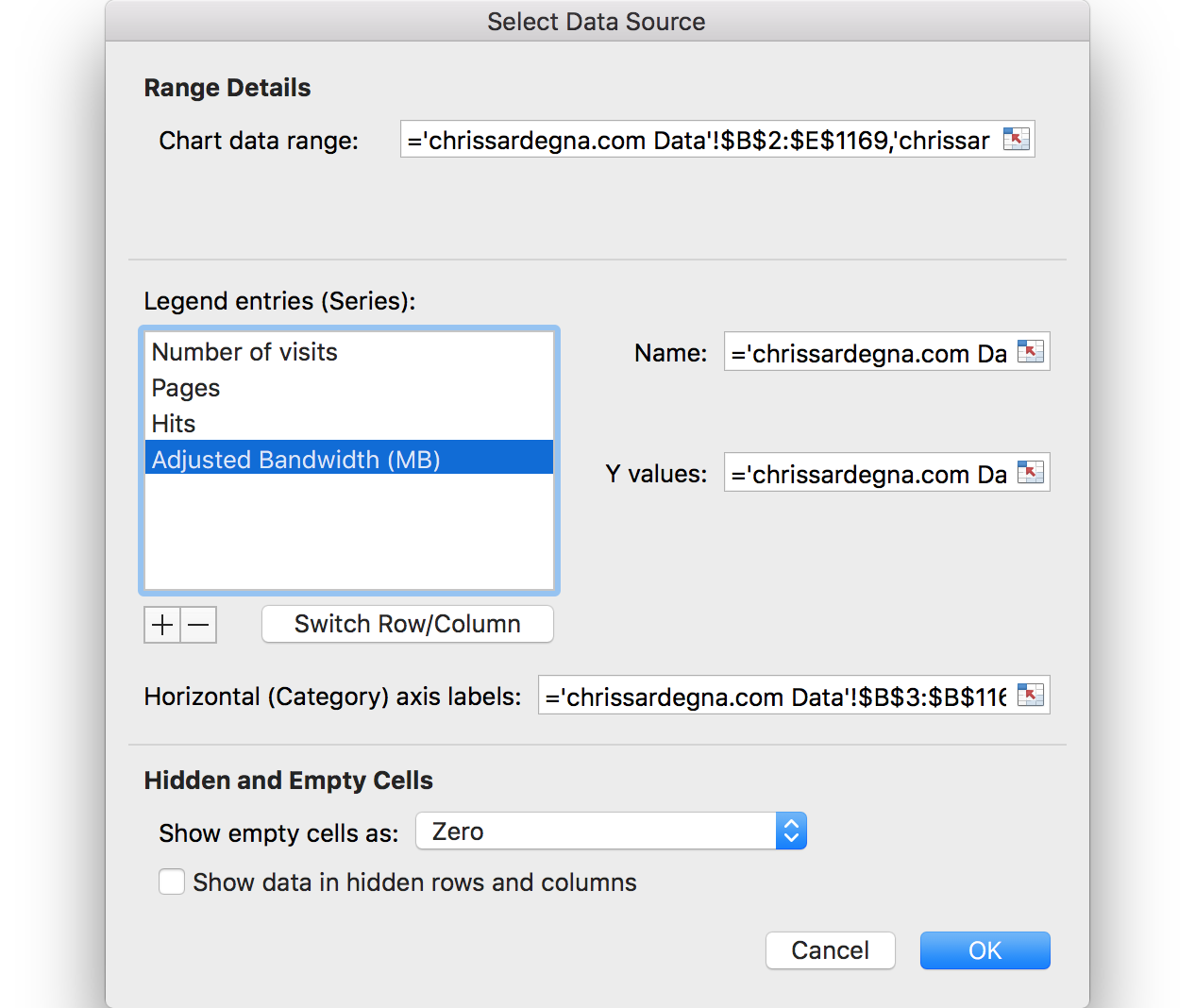 Data Source Selector without original improperly formatted Bandwidth column